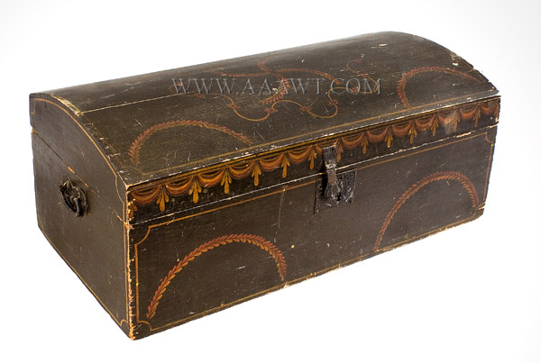 Paint Decorated Trunk, Dome Top Box, Original Bright Paint
Worcester County, Massachusetts
Circa 1820 to 1830, entire view